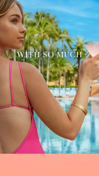 This ad features a woman with a pink cocktail. The ad is likely for a product that is used while on vacation or during l
