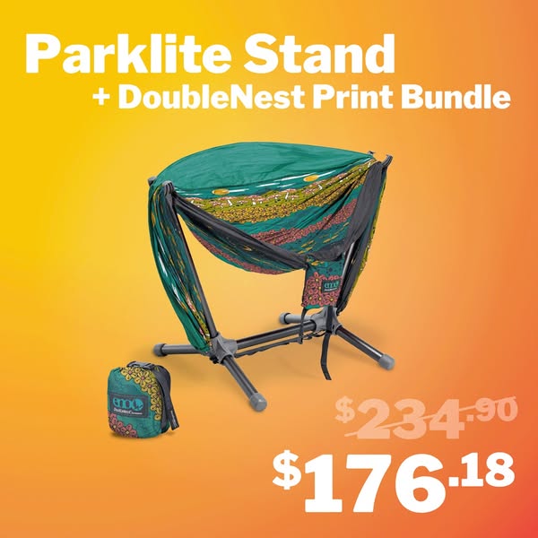 This ad features the ENO brand's Parklite Stand + DoubleNest Print Bundle, offered at a discounted price.