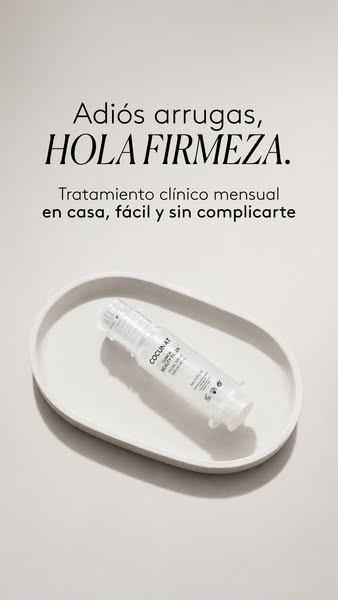 This ad shows a product on a neutral background. The ad contains the text 'Adiós arrugas, HOLA FIRMEZA' which tr