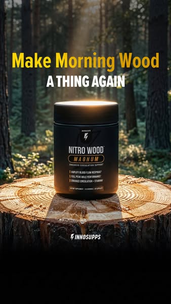 This ad promotes Inno Supps Nitro Wood Magnum supplement, designed to enhance circulation and male performance. It featu