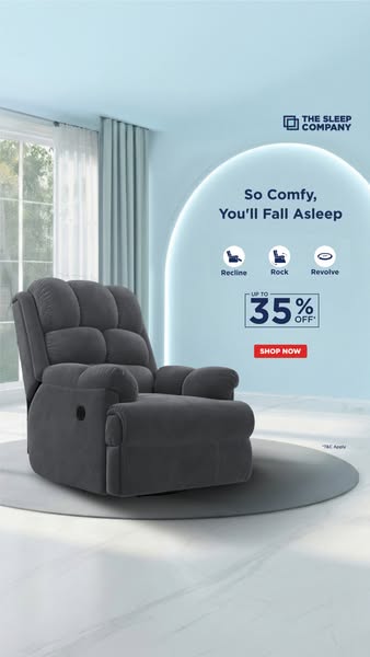 This image ad promotes the Sleep Company's recliner, highlighting its comfort and multi-functionality alongside a 35