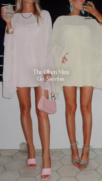 This ad features two women wearing sheer mini dresses. The text overlay is promoting “The Olsen Mini”.