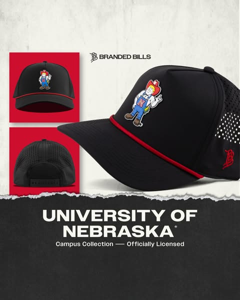 This ad features the Branded Bills University of Nebraska hat. The ad displays different angles of the hat against a red