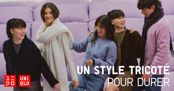 This ad showcases Uniqlo's knitted style clothing line, emphasizing its durability and timeless appeal through a gro