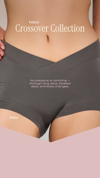 This ad for hūha underwear showcases their new Crossover Collection. The ad emphasizes comfort and flexibility, highligh