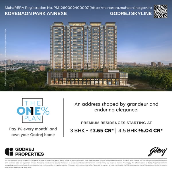 This image ad promotes Godrej Skyline residences, highlighting their grandeur and elegance. It focuses on a unique payme