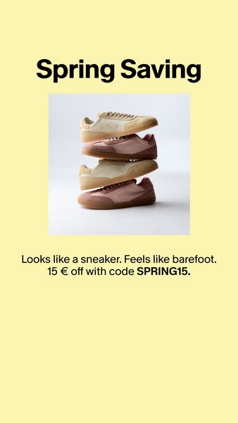 The ad is for a shoe brand that is offering spring savings. The ad displays a stack of shoes and details the discount as