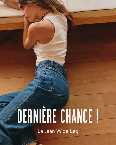 This ad features an image of a woman wearing wide leg jeans with a headline that emphasizes a final sale. The image is s