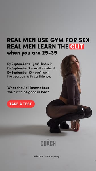 The ad targets men aged 25-35, positioning 'The Coach' as the solution to improving their sexual prowess through