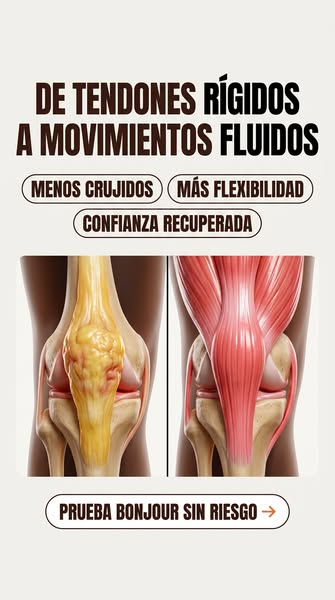 This ad highlights the impact of the promoted product on joint health. It contrasts a visual of "stiff tendons&quot
