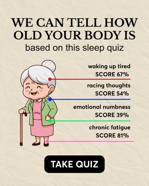 This ad presents a quiz based on sleep patterns to determine the age of your body.