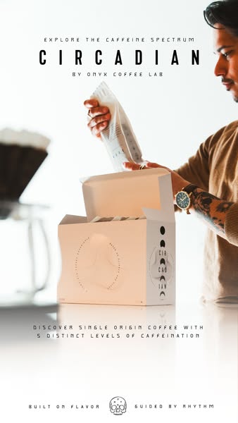 This image ad showcases Onyx Coffee Lab's Circadian single origin coffee, which offers five distinct levels of caffe