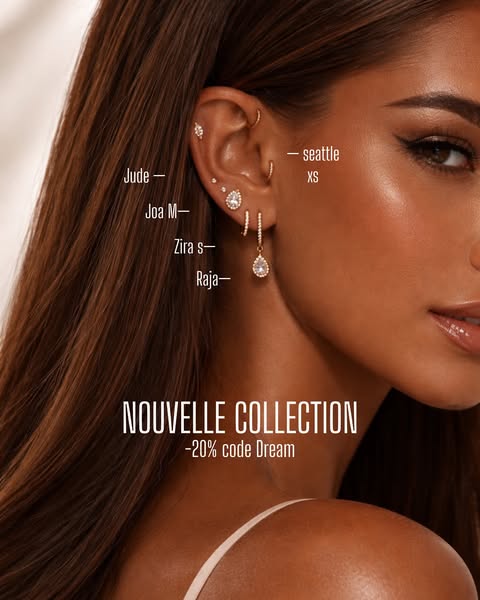 This ad features a close up of a woman's ear and face to showcase various earring styles. The text highlights a disc