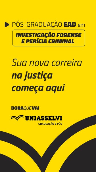 This ad promotes the online post-graduate programs at UNIASSELVI, specifically in the area of forensic investigation and