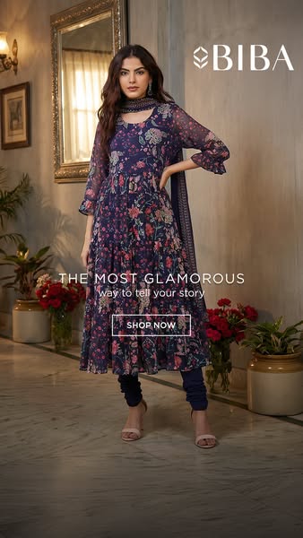 This ad showcases a woman wearing a Biba-branded dress. The ad uses the text, 'The most GLAMOROUS way to tell your s