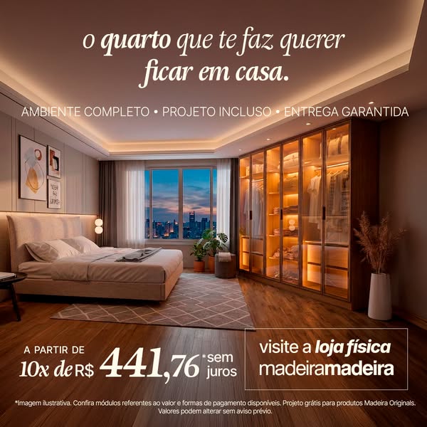 This ad for a complete bedroom furniture set uses a warm, inviting photo of an installed bedroom to draw viewers in. It 