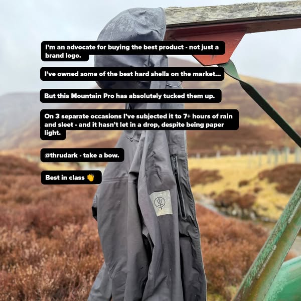 This ad uses a customer testimonial to promote a high quality jacket that is durable, waterproof, and lightweight. The a