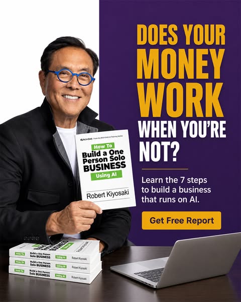 This ad promotes a book that will teach people how to build a business that runs on AI so that their money works even wh
