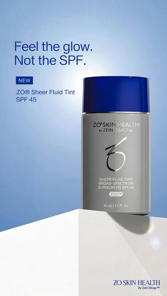 This ad for ZO® Sheer Fluid Tint promotes the product by stating that it provides a glow without the typical SPF feeling