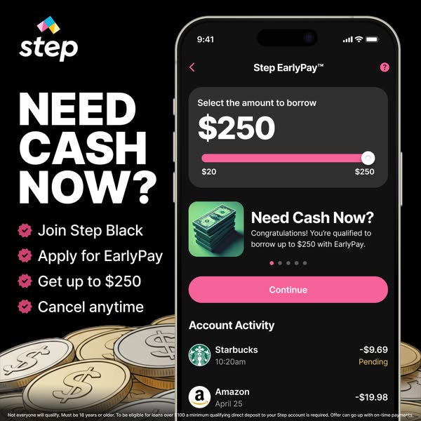 This ad features the Step Early Pay product in an image that appears to be a screenshot. The ad promotes Step Early Pay 