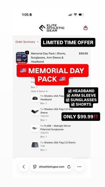 The image is a screenshot of the order summary page for the Elite Athletic Gear website. The order summary shows a '
