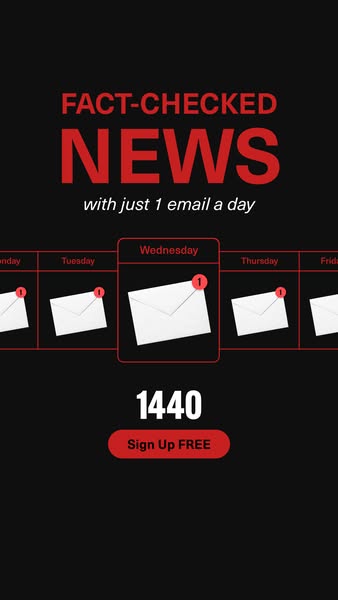 An ad promoting a daily email newsletter that offers fact-checked news in just one email a day. It uses a visual calenda