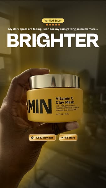 This Meta image ad features the brand's Vitamin C Clay Mask. The ad emphasizes the mask's brightening effects, s