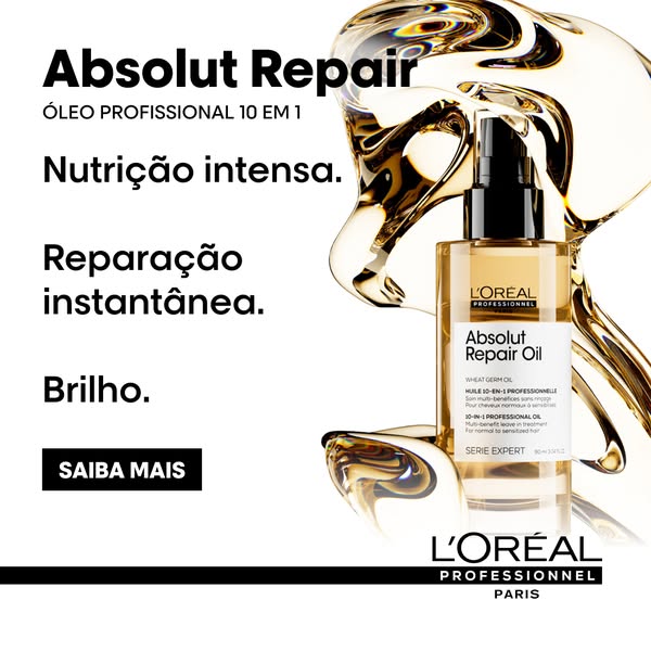 This ad promotes L'Oréal Professional Absolut Repair Oil, highlighting its benefits such as intense nutrition, insta