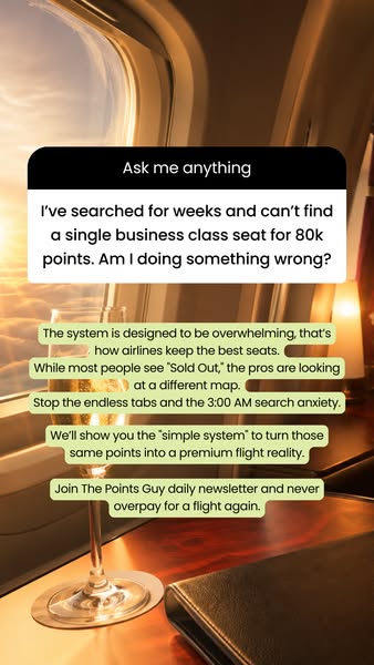 This ad for The Points Guy uses a question and answer format to address the common frustration of finding business class