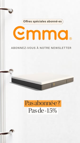 This ad for Emma mattresses promotes a special offer for newsletter subscribers. It features a clean, minimalist design 
