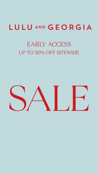 This ad promotes a Lulu and Georgia sale that offers up to 30% off sitewide. The ad is simple in design, with a blue bac