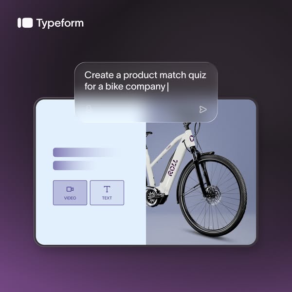 This ad showcases Typeform as a versatile tool that enables users to create product match quizzes. It features a digital