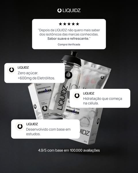 This ad showcases the LIQUIDZ brand and its electrolyte drink product through customer testimonials and product feature 