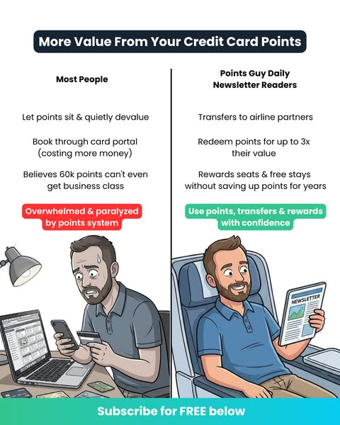 This ad presents a split-screen comparison, highlighting the differences between those who let their credit card points 