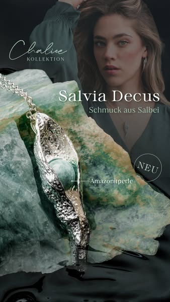 This ad showcases a sage-inspired jewelry collection.
