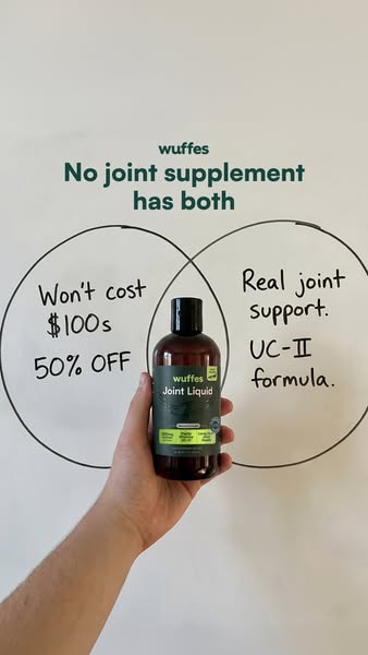 The ad compares the Wuffes Joint Liquid to other joint supplements, highlighting that it offers both affordability and r