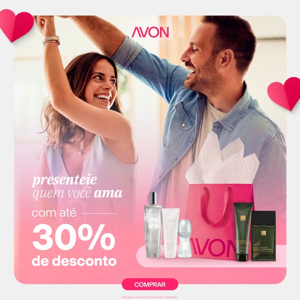 This ad for Avon showcases a set of their products for men and women in the context of a happy couple and promotes an of