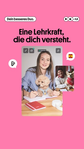 This ad promotes a language learning service that connects students with teachers. The ad features a screenshot of a vid