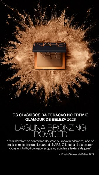 This ad showcases NARS Laguna Bronzing Powder, emphasizing its classic status and award-winning quality, supported by a 