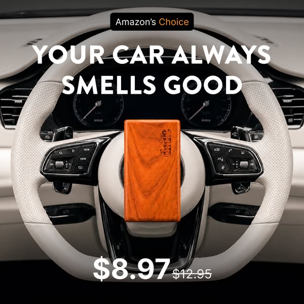 The ad promotes the drift car air freshener as a stylish way to keep your car smelling good. The product is positioned i
