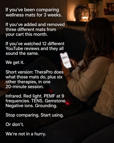 This ad speaks to people who have been researching wellness mats for weeks, highlighting the features of TheraPro as an 