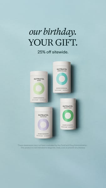 This image ad for Nutrafol showcases four different varieties of their hair health supplements for women, set against a 
