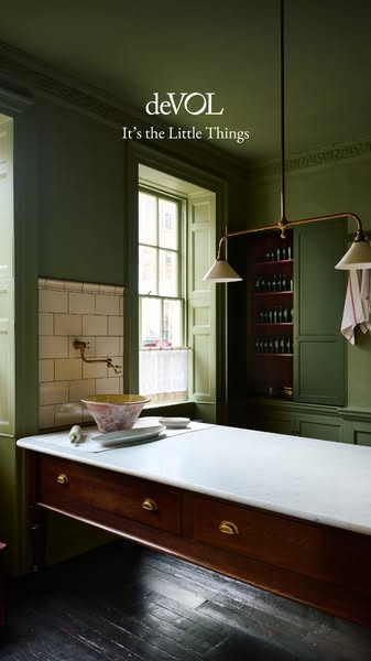 This ad showcases a deVOL kitchen with a focus on the design and aesthetic of the space.