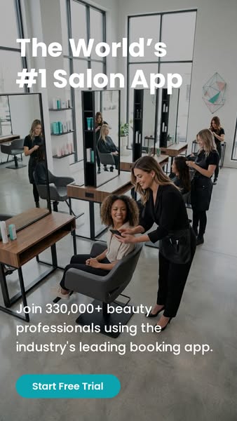 Image ad for a salon booking app shows people at a modern salon. The headline states that this is the world's #1 sal
