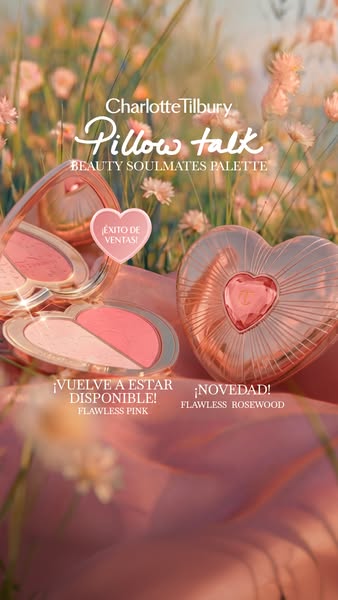 This image ad showcases Charlotte Tilbury's Pillow Talk Beauty Soulmates Palette in two shades: Flawless Pink (re-re