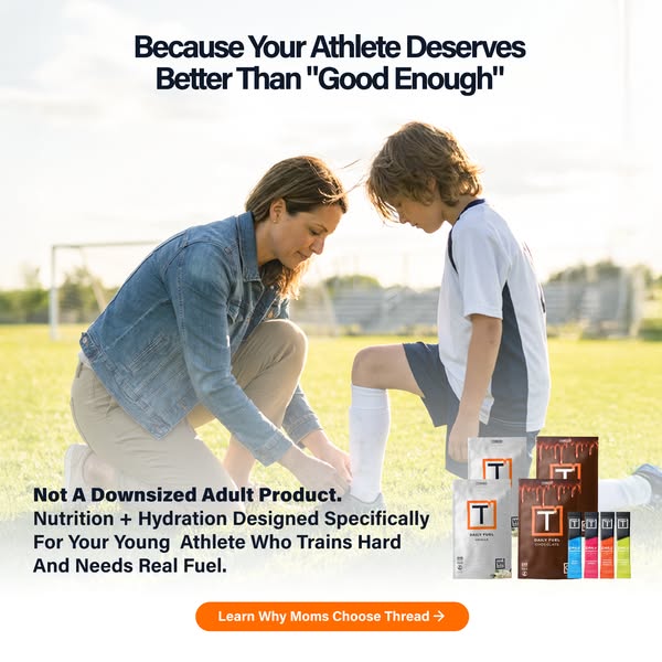 This image ad for Thread focuses on marketing their nutritional products for young athletes. The ad features an image of