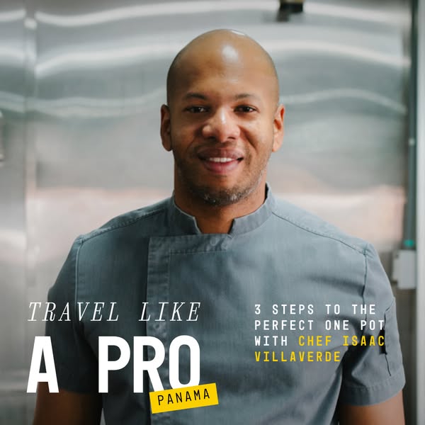 This image ad showcases Chef Isaac Villaverde in a kitchen setting and promotes the idea of traveling like a pro. It hig