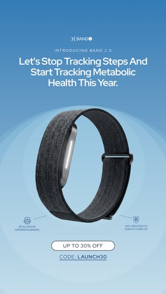 This image ad for X Band 2.0 encourages viewers to focus on metabolic health tracking instead of tracking steps. It offe