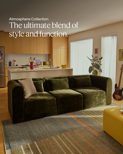 This ad showcases the Atmosphere Collection, emphasizing the blend of style and function in a living space setting. The 