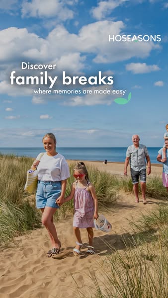 This image ad for Hoseasons, a UK-based holiday company, promotes 'family breaks' with an image of a multi-gener